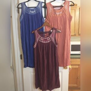 Embroidered Sleeveless Dresses - Blue, Pink, Purple